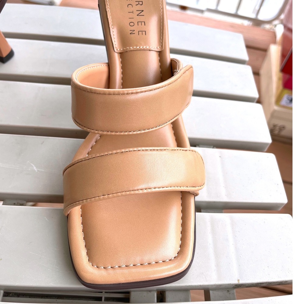 Journee Collection Essey Tan Padded Double Strap Square Toe Flared Heel  9.5 - Picture 12 of 12